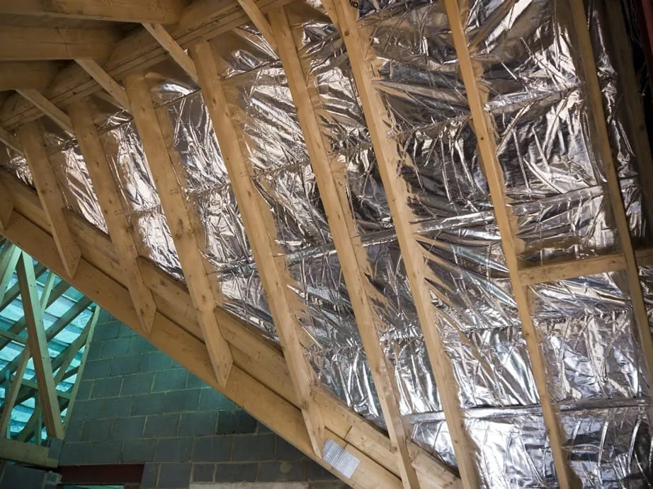 Superfoil insulation fitted between roof rafters